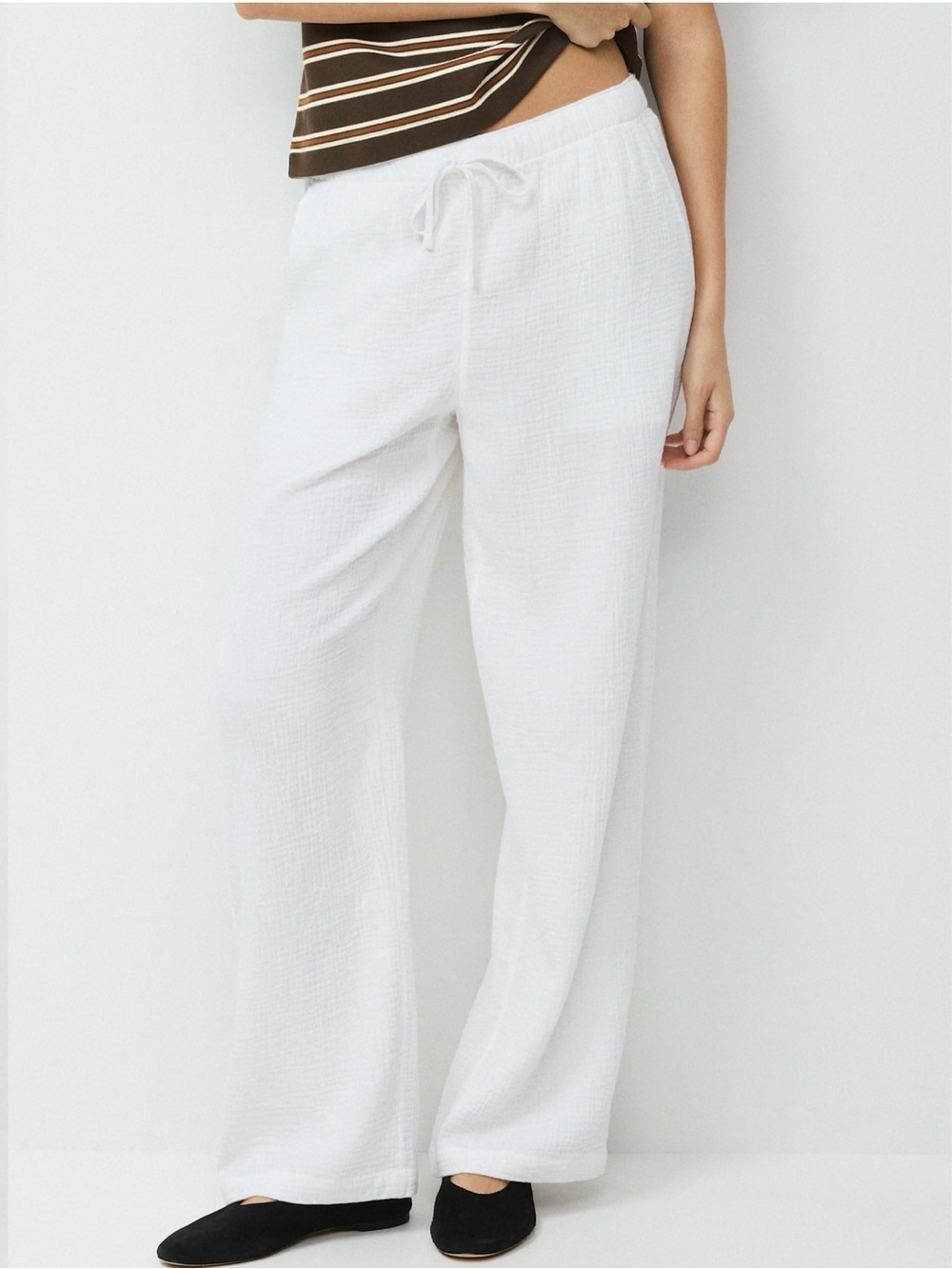 Aritzia Little Moon Cotton Sail Pant White Wide-Leg Drawstring Lounge Size L